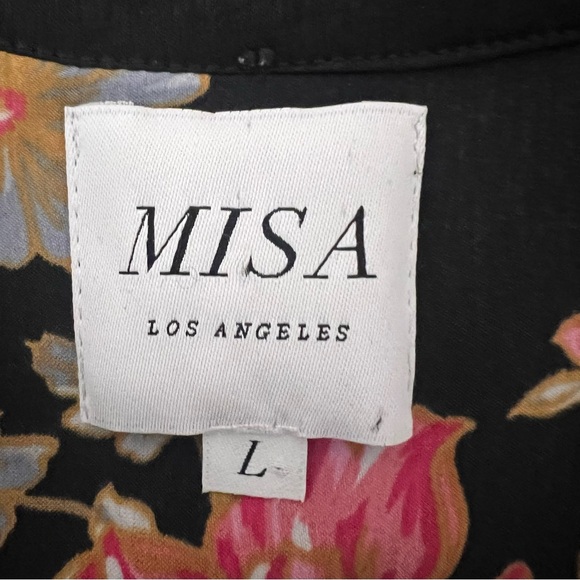 Misa Los Angeles Iyana Tie-Neck Smocked Waist Mini Dress Black Floral Size Large - Picture 8 of 10